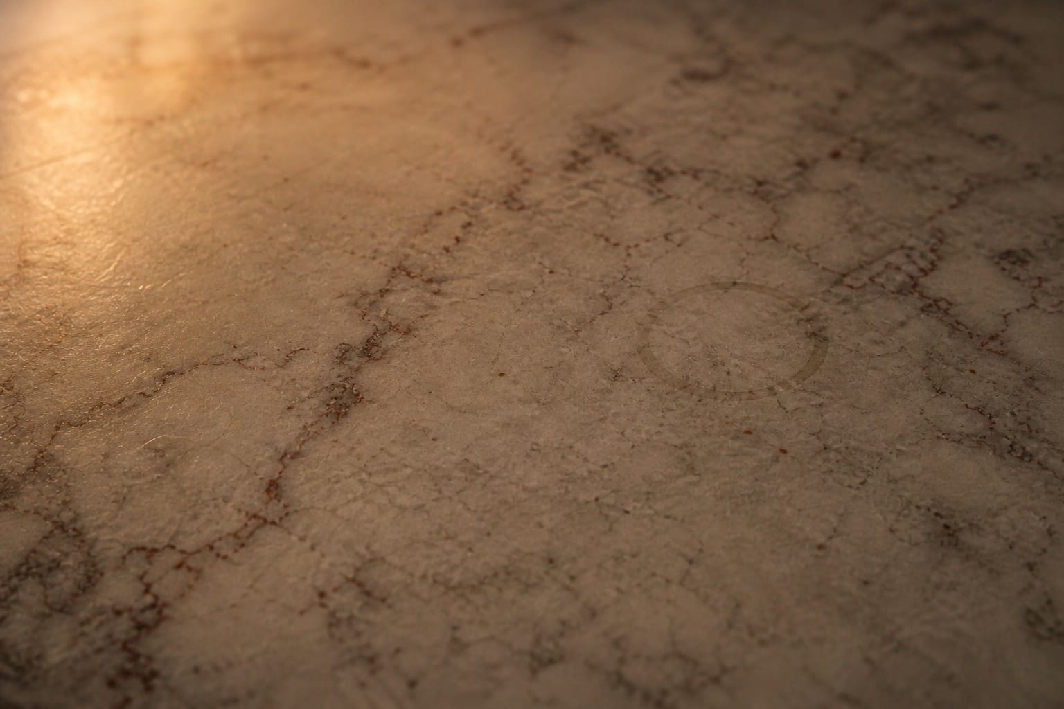 Honed marble countertop with warm light
